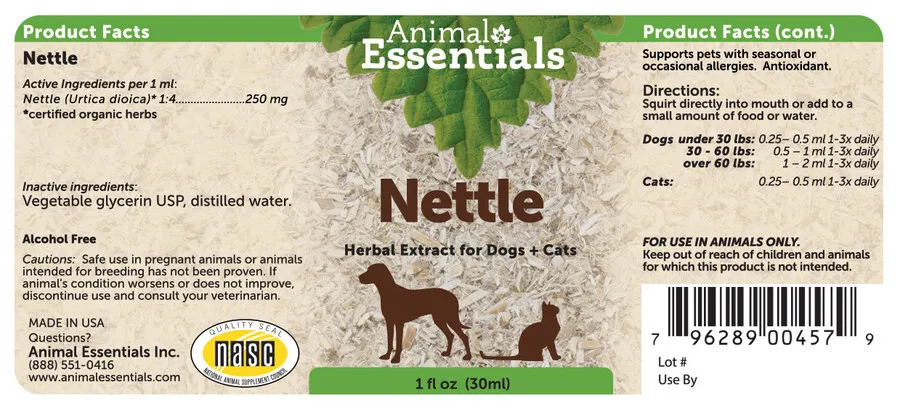 Animal Essentials Nettle (1oz) | Allergies Kidney Support | Holistic Healthcare for Dogs & Cats
