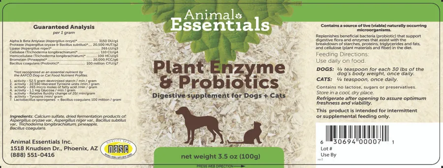 Animal Essentials Plant Enzyme & Probiotics | Digestive Pancreatitis Support | Holistic Healthcare for Dogs & Cats