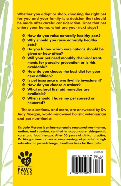 Dr Judy Morgan Book - Raising Naturally Healthy Pets : A Guide to Helping Your Pets Live Longer | Pet Natural Care & Health Support Book