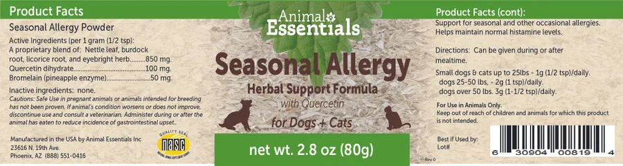 Animal Essentials Seasonal Allergy | Environmental Seasonal Allergies Support | Holistic Healthcare for Dogs & Cats