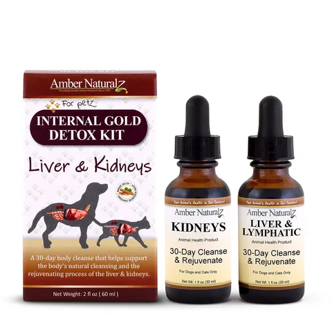Amber Naturalz Internal Gold Detox Kit™ Liver & Kidney Support | Detoxification Support | Holistic Healthcare for Dogs and Cats