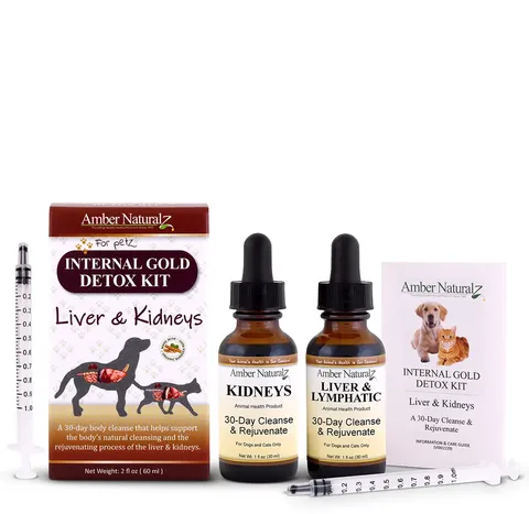 Amber Naturalz Internal Gold Detox Kit™ Liver & Kidney Support | Detoxification Support | Holistic Healthcare for Dogs and Cats