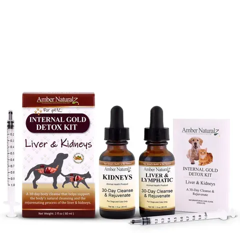 Amber Naturalz Internal Gold Detox Kit™ Liver & Kidney Support | Detoxification Support | Holistic Healthcare for Dogs and Cats