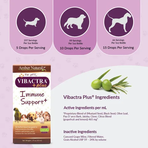 Amber Naturalz Vibactra Plus Immune Support | Yeast Support | Holistic Healthcare for Dog and Cats