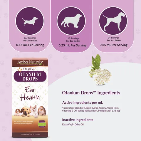 Amber Naturalz Otaxium Drop™ Ear Health (1oz) | Ear Infection, Ear Care Support | Natural Pet Grooming Essentials