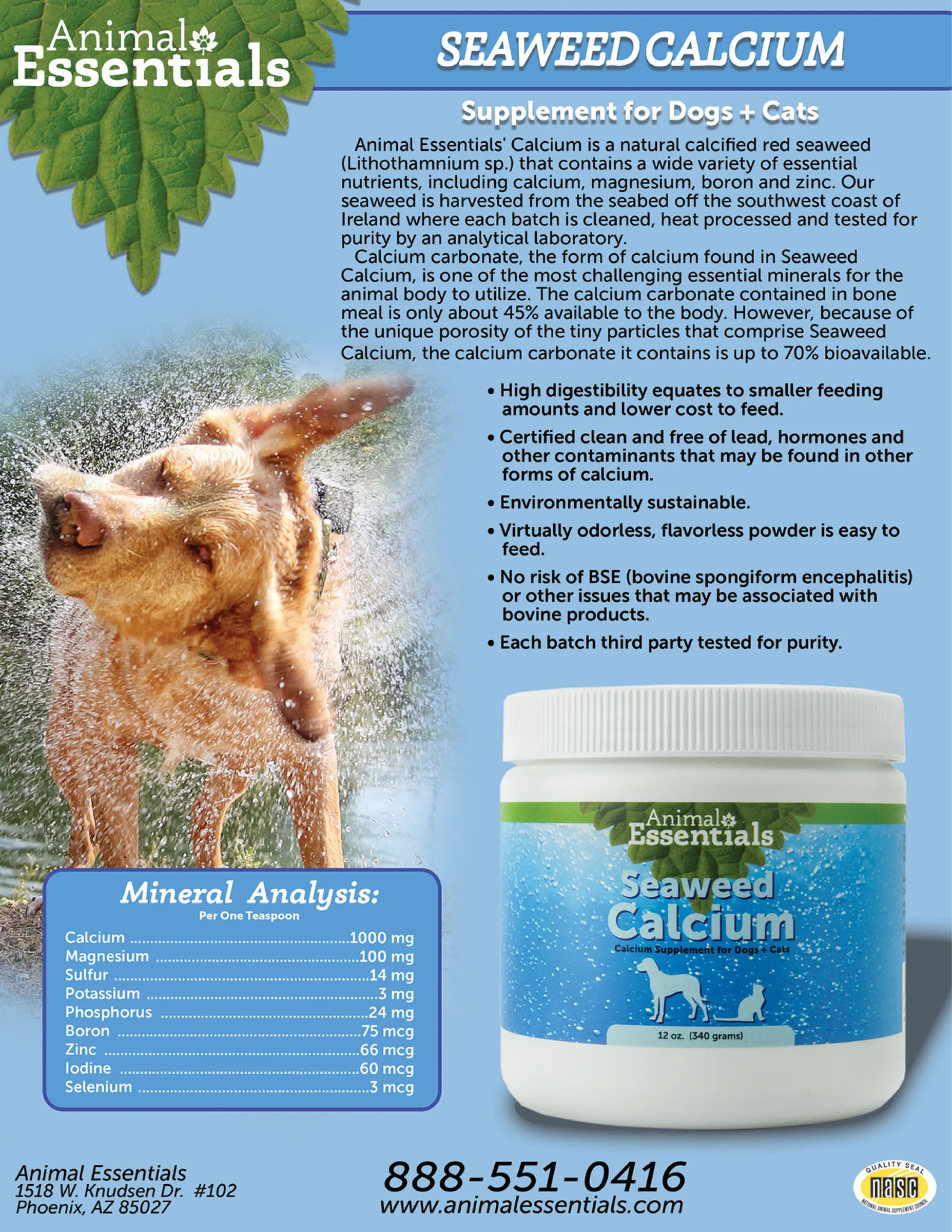 Animal Essentials Seaweed Calcium | Joint Health Calcium Support | Holistic Healthcare for Dogs & Cats