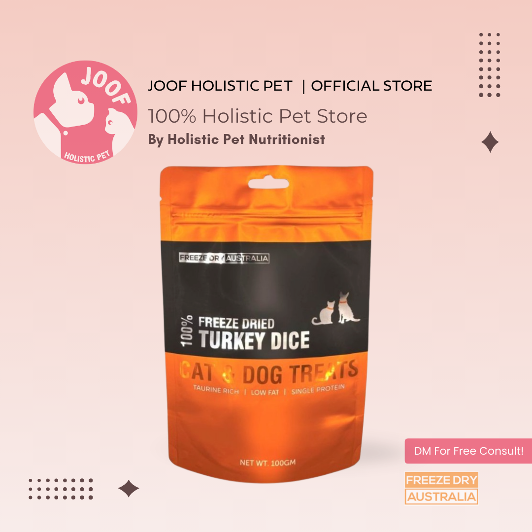 Freeze Dry Australia Turkey Dice (100g) Freeze Dried Novel Protein Allergy Friendly Training Treat for Dogs and Cats