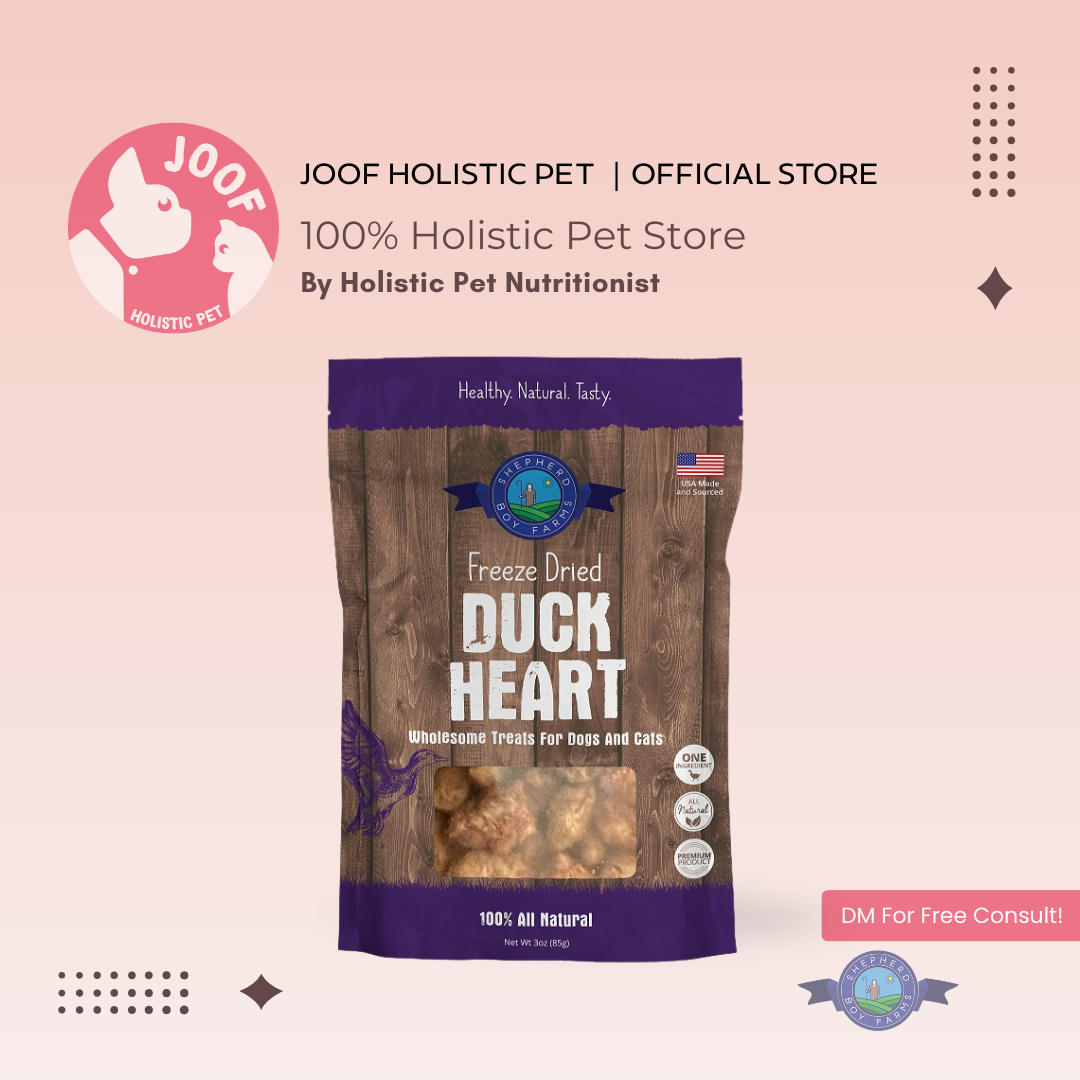 Shepherd Boy Farms Duck Hearts (3oz) Freeze Dried Novel Protein Organ Taurine Training Treat for Dogs and Cats