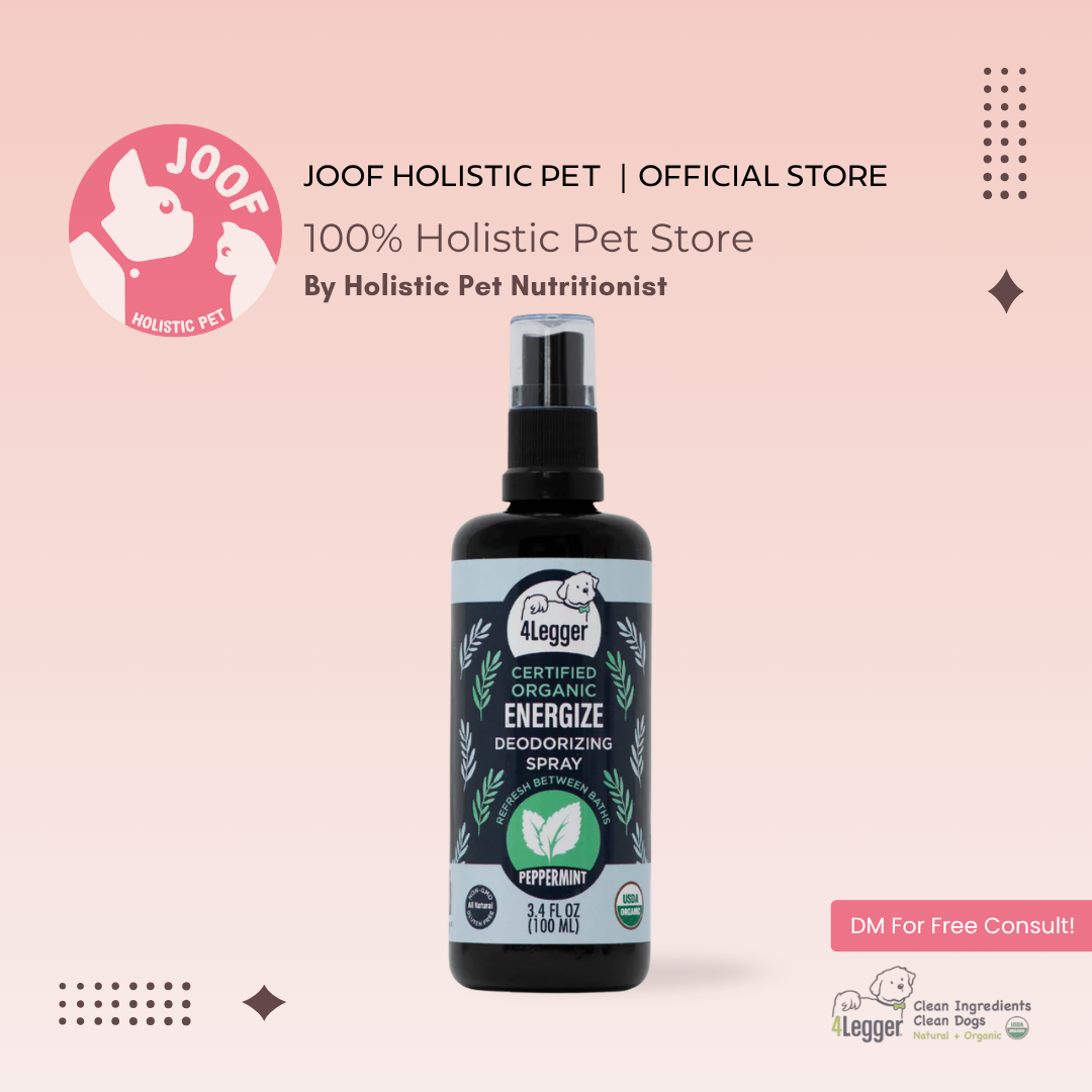 4Legger Energize Peppermint Deodorizing Spray (3.4oz) USDA Organic Alcohol Free Refreshing Dog Perfume