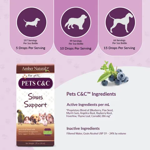 Amber Naturalz Pets C&C™ Sinus Support | Sinuses, Bronchial, Respiratory Support | Holistic Healthcare for Dogs and Cats