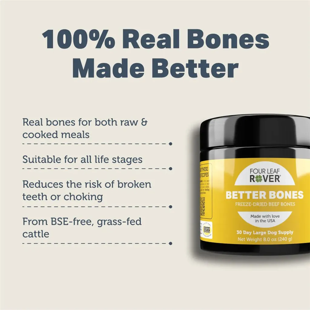 Four Leaf Rover Better Bones | Joint Health Calcium Phosphorus Support | Holistic Healthcare for Dogs