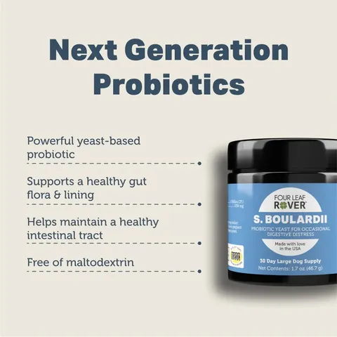 Four Leaf Rover Saccharomyces Boulardii | Yeast-Based Probiotics Diarrhea Support | Holistic Health for Dogs