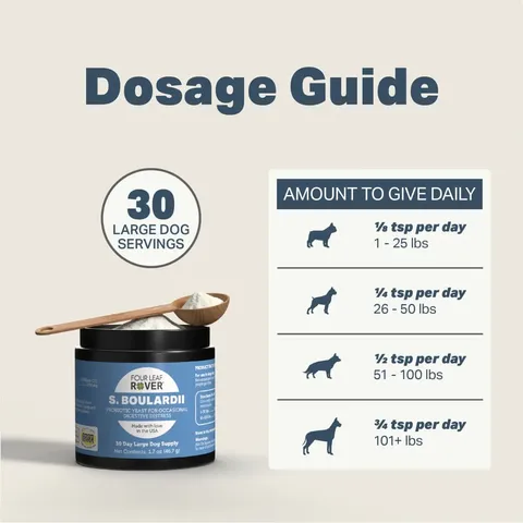 Four Leaf Rover Saccharomyces Boulardii | Yeast-Based Probiotics Diarrhea Support | Holistic Health for Dogs
