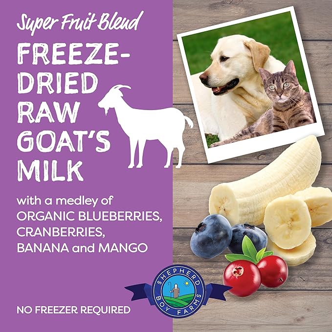 Shepherd Boy Farms Fruit Blend Raw Goat Milk (1oz & 2oz) Antioxidant Immune Support Topper for Dogs and Cats