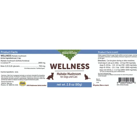 Animal Essentials Maitake Wellness Mushroom (80g) | Immune Diabetes Cancer Support | Holistic Healthcare for Dogs & Cats