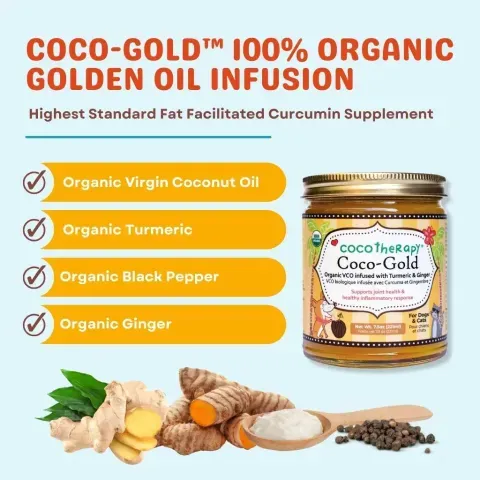 CocoTherapy Coco-Gold (7.5oz) | USDA Certified Organic Coconut Oil infused with Organic Turmeric and Organic Ginger