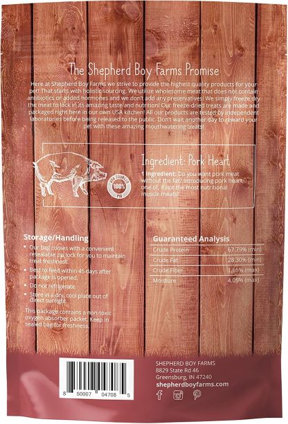 Shepherd Boy Farms Pork Hearts | Freeze-Dried Treats Whole Food Toppers For Dogs and Cats | Premium Pet Treats