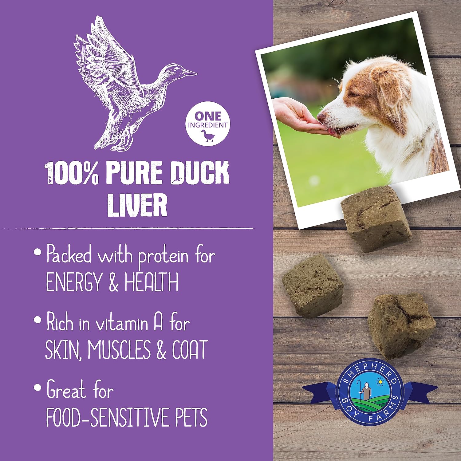 Shepherd Boy Farms Duck Liver (3oz) Freeze Dried Novel Protein Organ Training Treat for Dogs and Cats