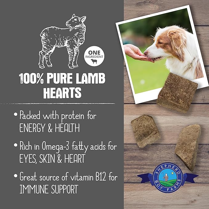 Shepherd Boy Farms Lamb Hearts (3oz) Freeze Dried Novel Protein Organ Training Treat for Dogs and Cats