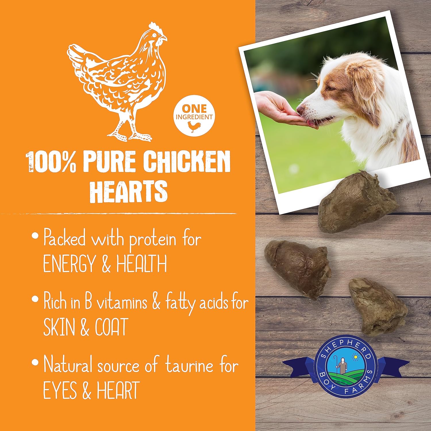Shepherd Boy Farms Chicken Hearts (3oz) Freeze Dried Organ Taurine Training Treat for Dogs and Cats