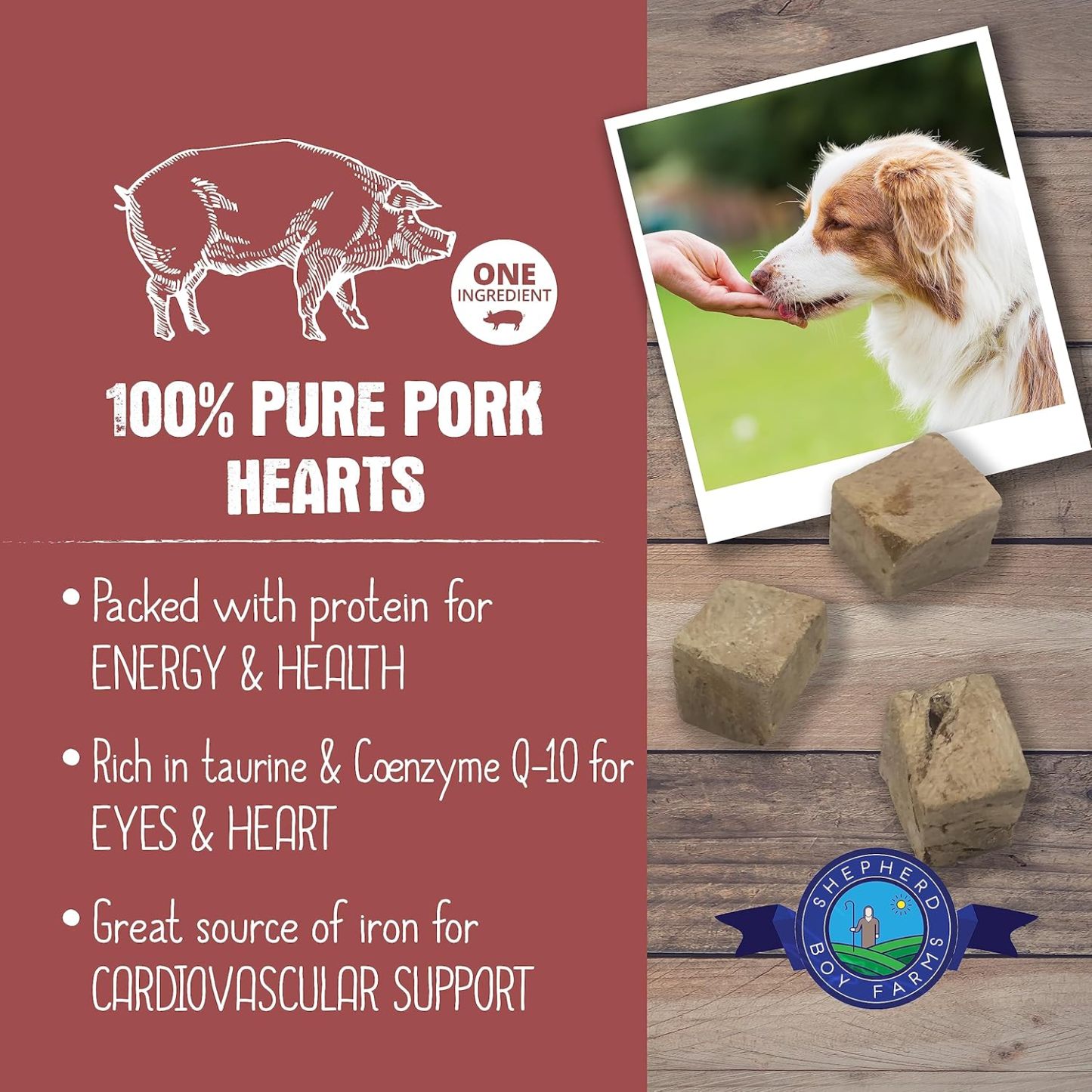Shepherd Boy Farms Pork Hearts | Freeze-Dried Treats Whole Food Toppers For Dogs and Cats | Premium Pet Treats