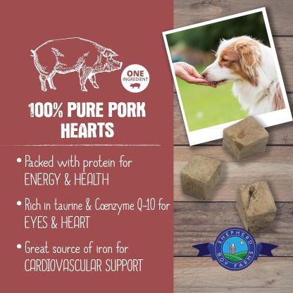 Shepherd Boy Farms Pork Hearts | Freeze-Dried Treats Whole Food Toppers For Dogs and Cats | Premium Pet Treats
