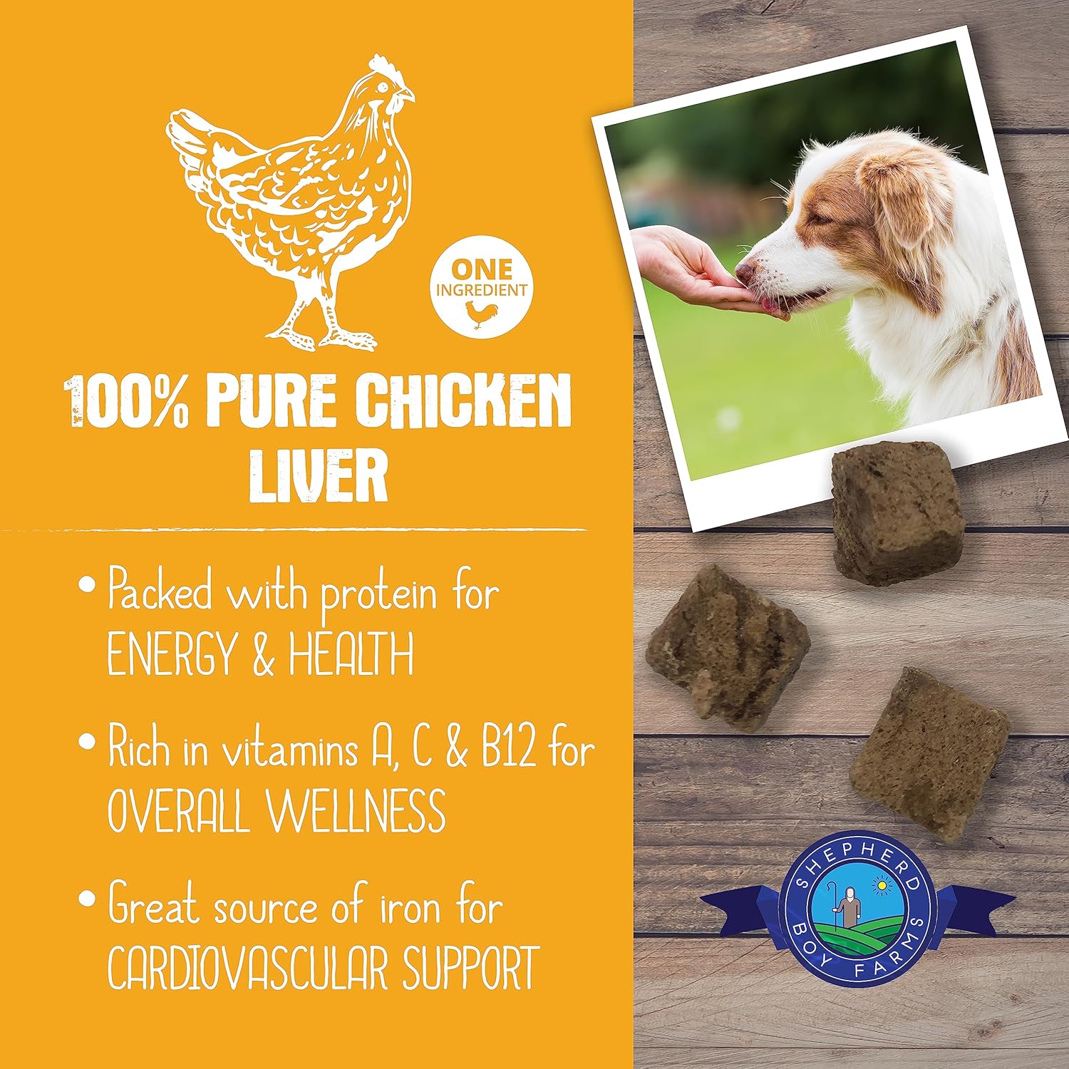 Shepherd Boy Farms Chicken Liver (3oz) Freeze Dried Organ Training Treat for Dogs and Cats