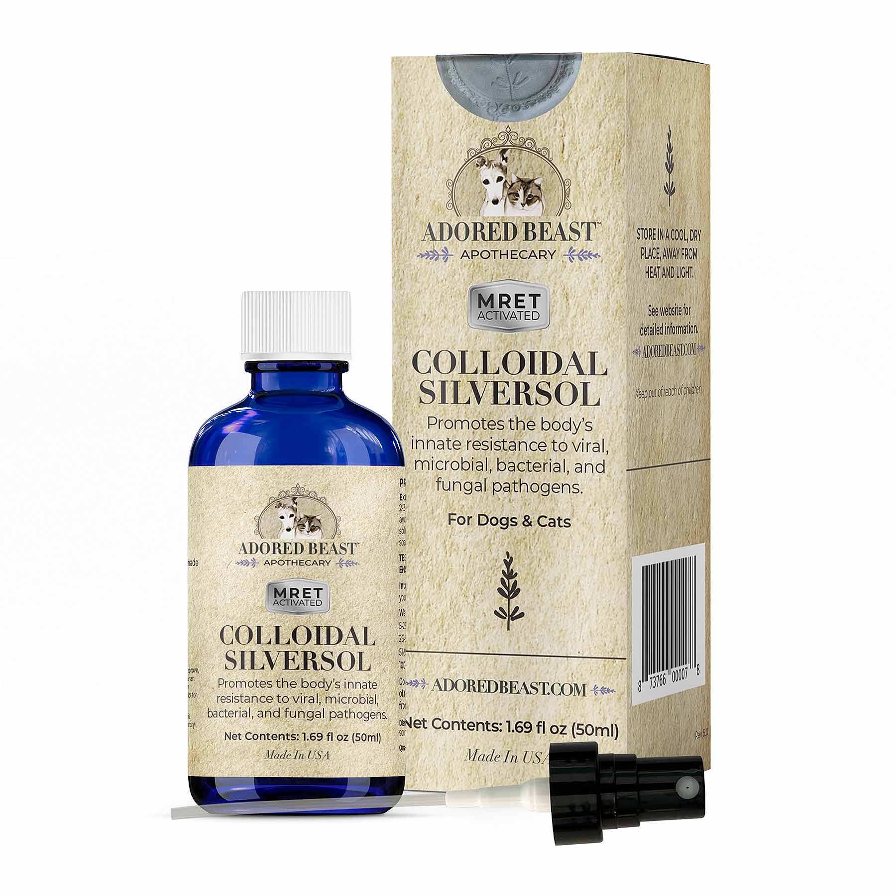 Adored Beast Colloidal SilverSol (60ml) Antiviral Antifungal Immune Support for Dogs and Cats