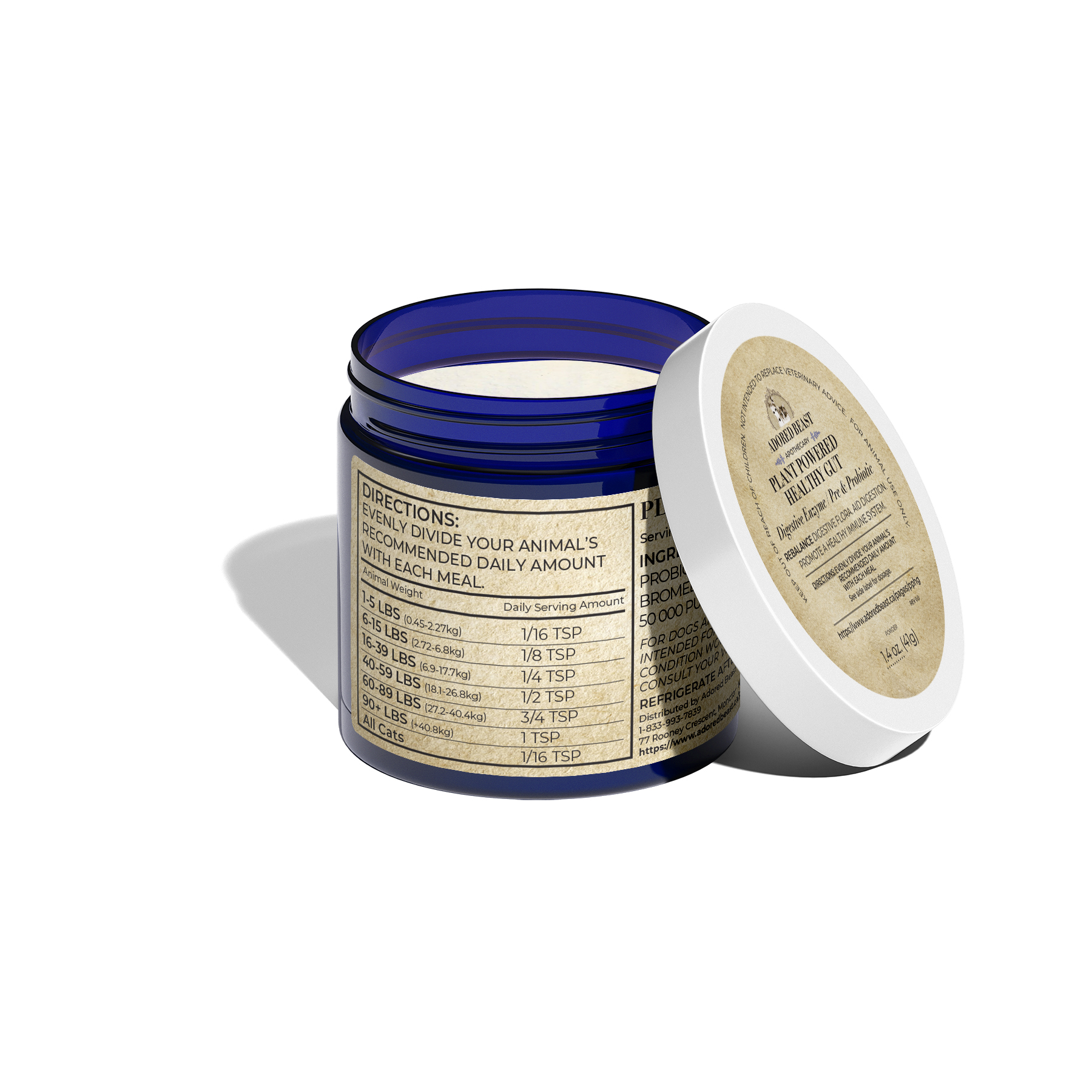 Adored Beast Plant Powered Healthy Gut (41g & 83g) Digestive Enzyme Probiotic Gut Health Support for Dogs and Cats