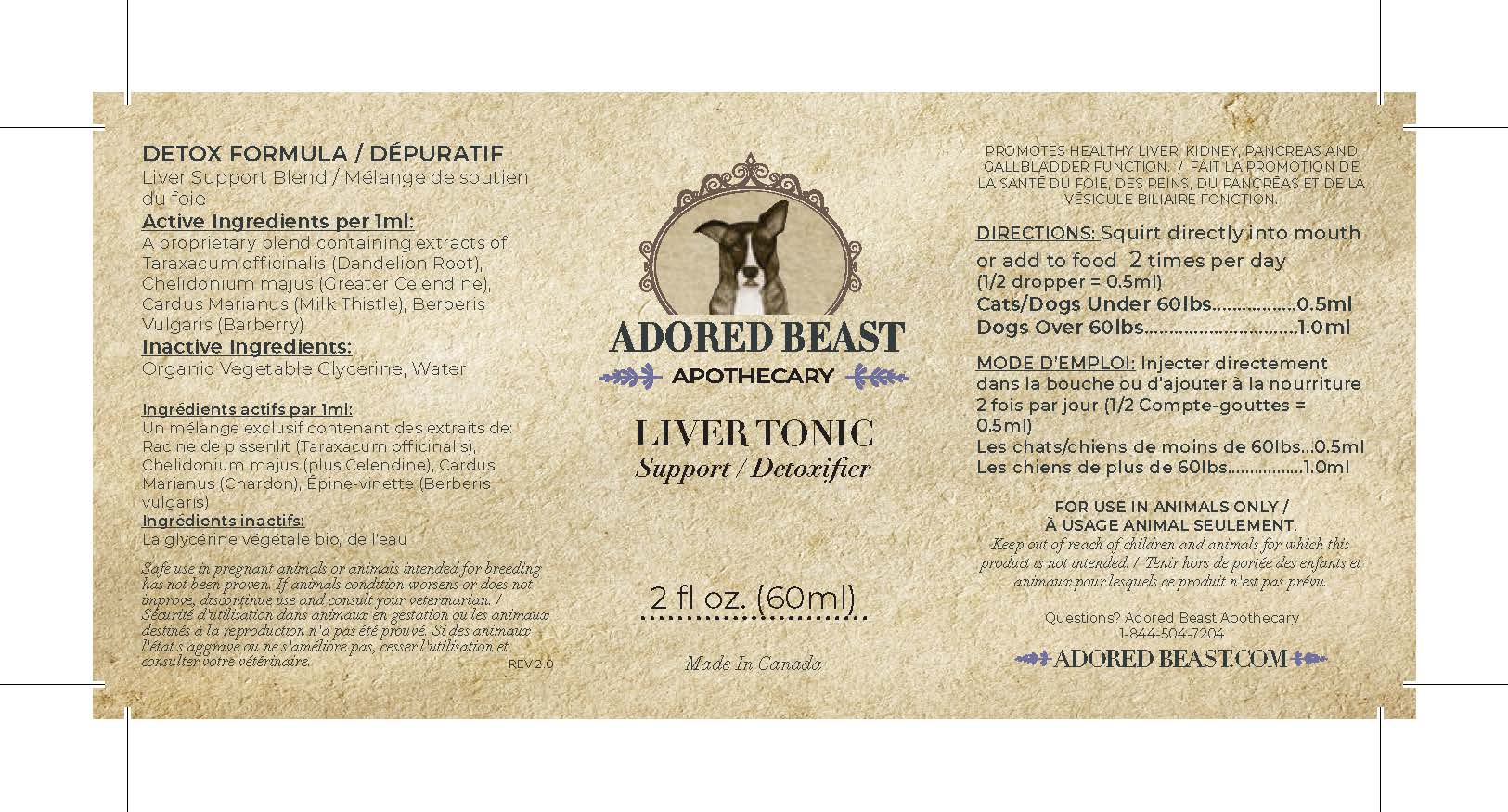 Adored Beast Liver Tonic (60ml) Liver Kidney Detox Organ Support for Dogs and Cats