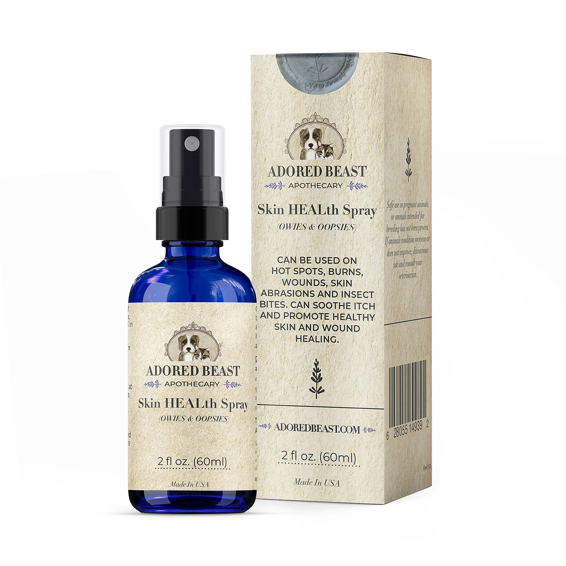 Adored Beast Skin Health Spray (60ml) Wound Hotspot Cuts Scrapes First Aid Support for Dogs and Cats