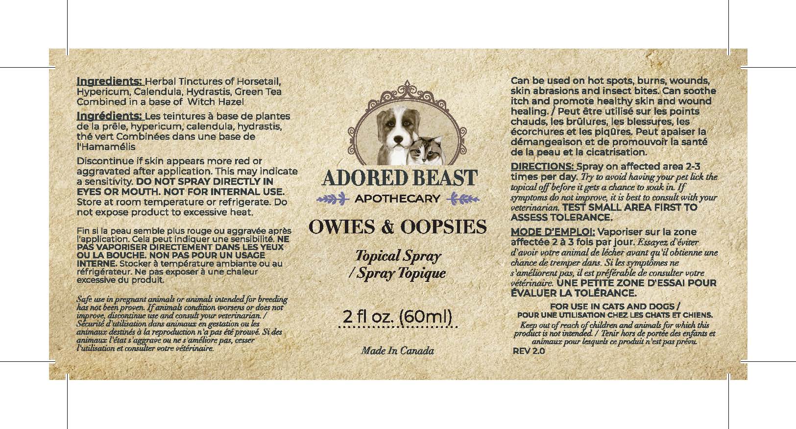 Adored Beast Skin Health Spray (60ml) Wound Hotspot Cuts Scrapes First Aid Support for Dogs and Cats