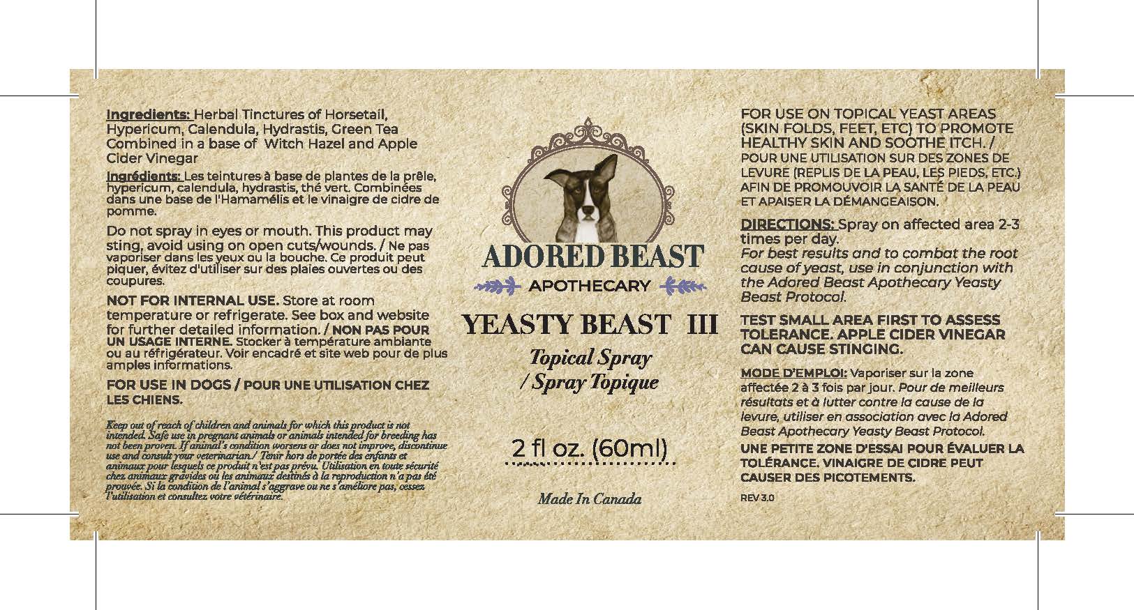 Adored Beast Yeasty Beast Topical Spray (60ml) Yeast Infection Itchy Skin Ear Support for Dogs