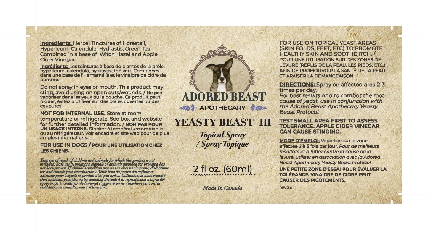 Adored Beast Yeasty Beast Topical Spray (60ml) Yeast Infection Itchy Skin Ear Support for Dogs