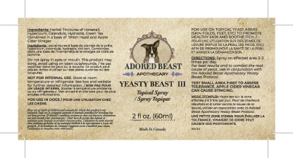 Adored Beast Yeasty Beast Topical Spray (60ml) Yeast Infection Itchy Skin Ear Support for Dogs