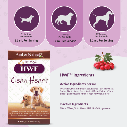 Amber Naturalz HWF Clean Heart (4oz) Heartworm Support Herbal Tincture for Dogs