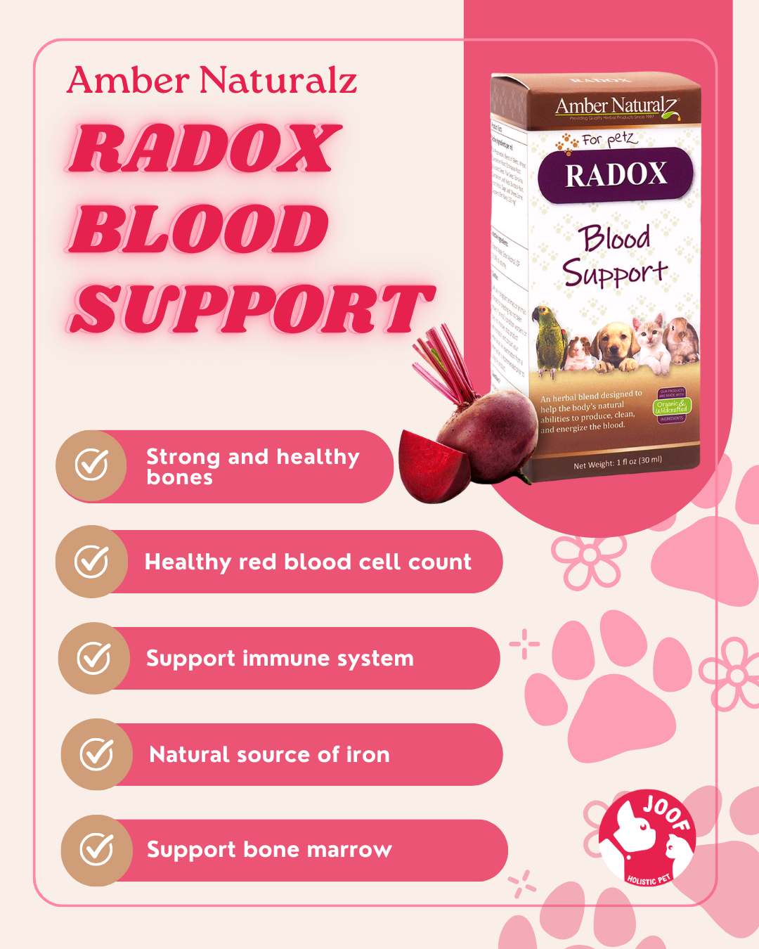 Amber Naturalz Radox Blood Support (1oz) Anemia Blood Bone Marrow Support Herbal Tincture for Dogs and Cats