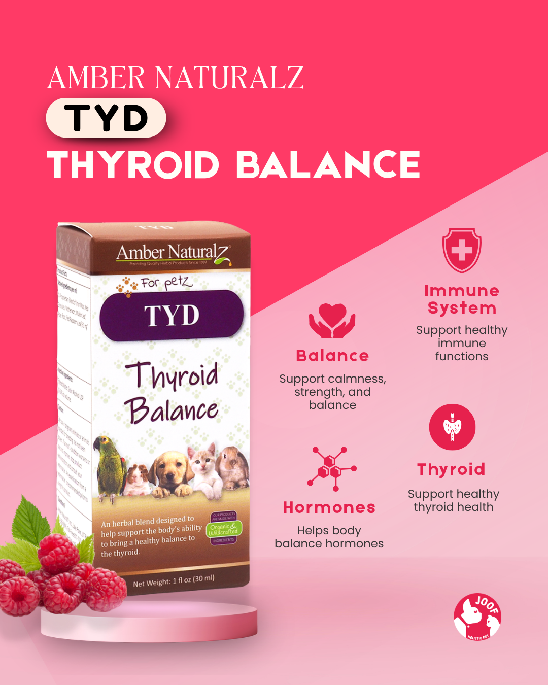 Amber Naturalz TYD Thyroid Balance (1oz) Thyroid Hormone Balance Support Herbal Tincture for Dogs and Cats