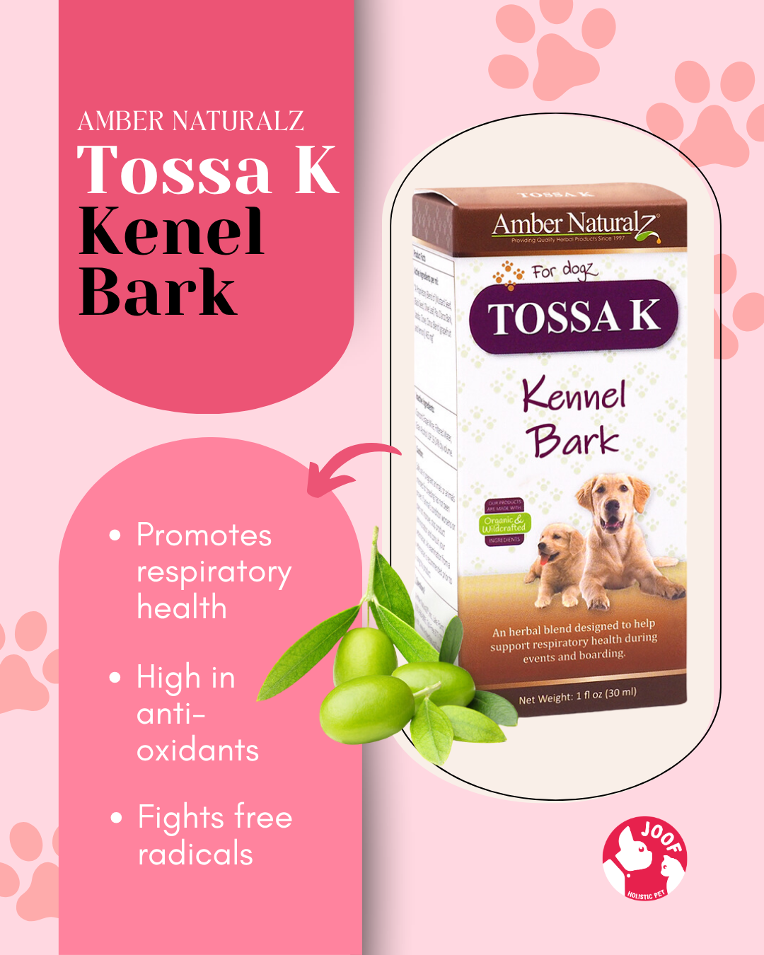 Amber Naturalz Tossa K Kennel Bark (1oz) Kennel Cough Respiratory Support Herbal Tincture for Dogs