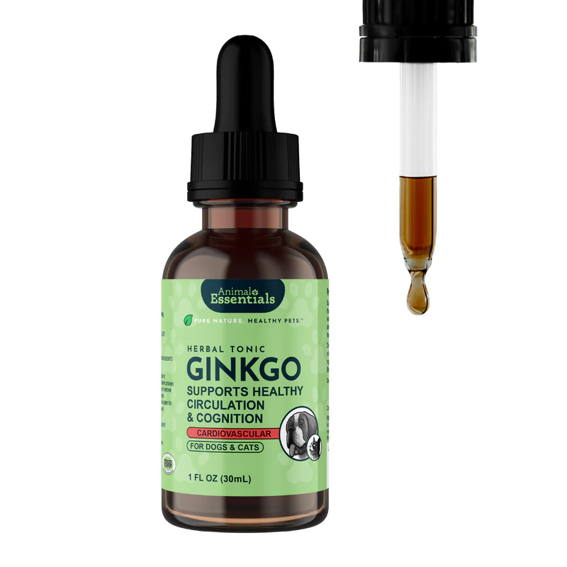 Animal Essentials Ginkgo (1oz) Cognitive Circulation Cardiovascular Support Herbal Tincture Organic for Dogs and Cats