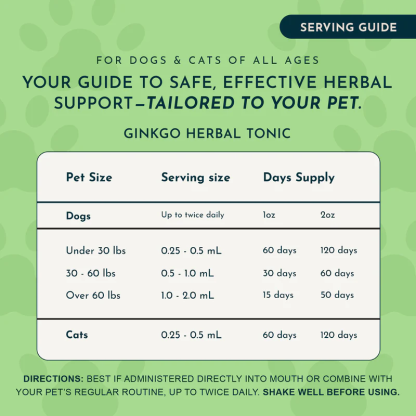 Animal Essentials Ginkgo (1oz) Cognitive Circulation Cardiovascular Support Herbal Tincture Organic for Dogs and Cats