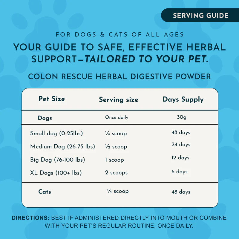 Animal Essentials Colon Rescue (30g) Diarrhea IBD Digestive Support Herbal Powder Organic for Dogs and Cats