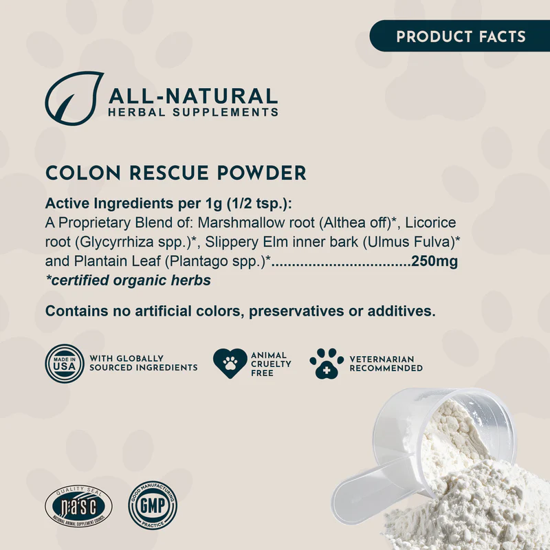 Animal Essentials Colon Rescue (30g) Diarrhea IBD Digestive Support Herbal Powder Organic for Dogs and Cats