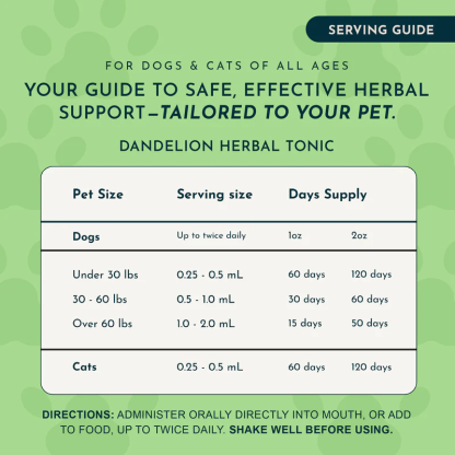 Animal Essentials Dandelion (1oz) Liver Kidney Digestive Support Herbal Tincture Organic for Dogs and Cats