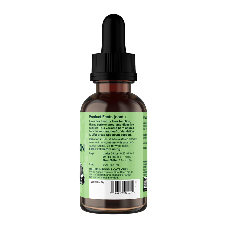 Animal Essentials Dandelion (1oz) Liver Kidney Digestive Support Herbal Tincture Organic for Dogs and Cats
