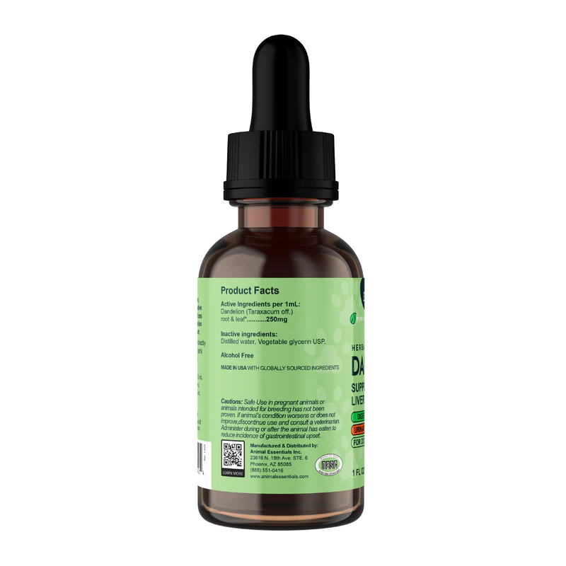 Animal Essentials Dandelion (1oz) Liver Kidney Digestive Support Herbal Tincture Organic for Dogs and Cats