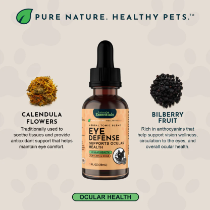 Animal Essentials Eye Defense (1oz) Eye Vision Support Herbal Tincture Organic for Dogs and Cats