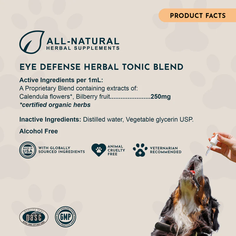 Animal Essentials Eye Defense (1oz) Eye Vision Support Herbal Tincture Organic for Dogs and Cats