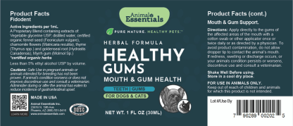 Animal Essentials Healthy Gum (1oz) Oral Dental Gum Health Support Herbal Tincture Organic for Dogs and Cats