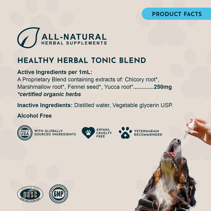 Animal Essentials Healthy Gut (1oz) Digestive Prebiotic Gut Support Herbal Tincture Organic for Dogs and Cats